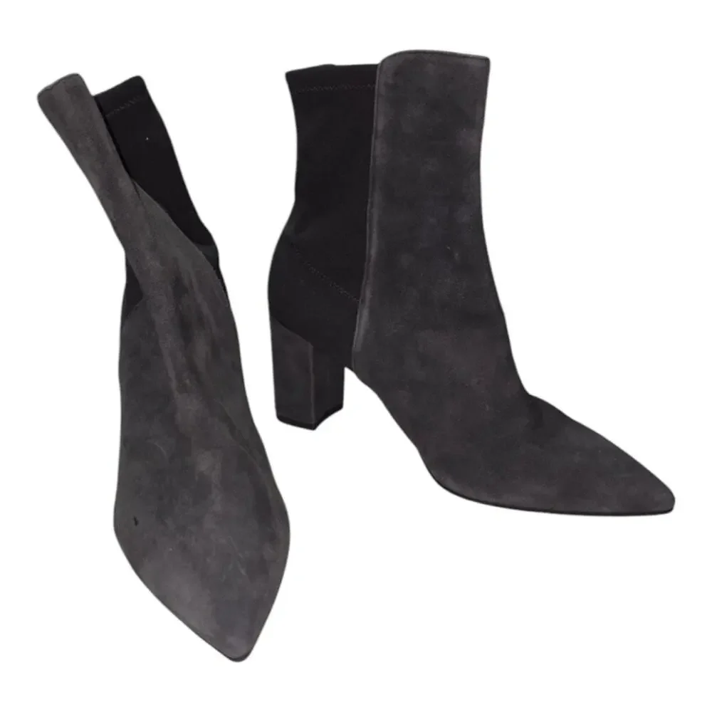 Stuart Weitzman Lonnie 75 Suede Booties, Slate Gray US 5.5 MSRP $575 New